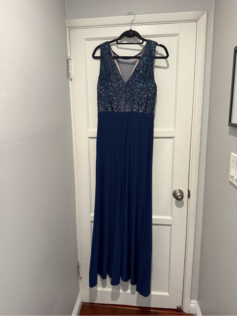 Night Way Collections Navy Beaded V-Neck Maxi Dress